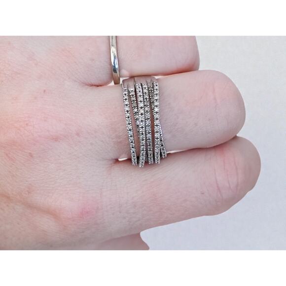 Vintage 925 Silver Crossover Ring Multiple Rows Cubic Zirconia CZ Sparkle - Picture 8 of 11